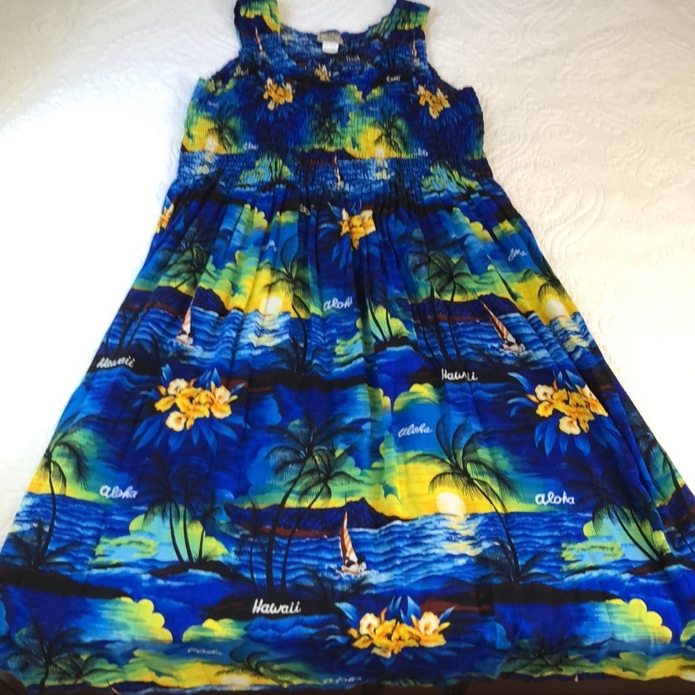 Aloha Hut Hawaii Women's Sleeveless Maxi Dress Blue Sunset Print Size Plus - Picture 9 of 11